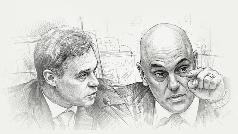 Moraes nega ter recebido mensagens de Vorcaro e diz que investigação determinada por Mendonça é nula — Foto: Arte O GLOBO/ Fotomontagem com uso de IA