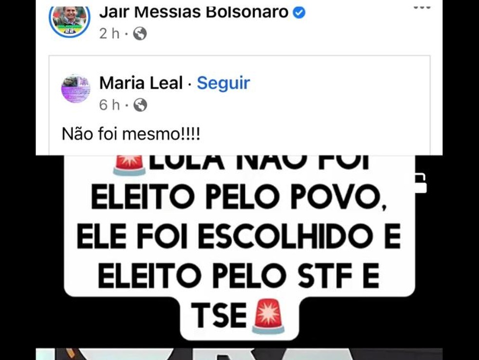 Postagem compartilhada por Bolsonaro e depois apagada — Foto: Reprodução