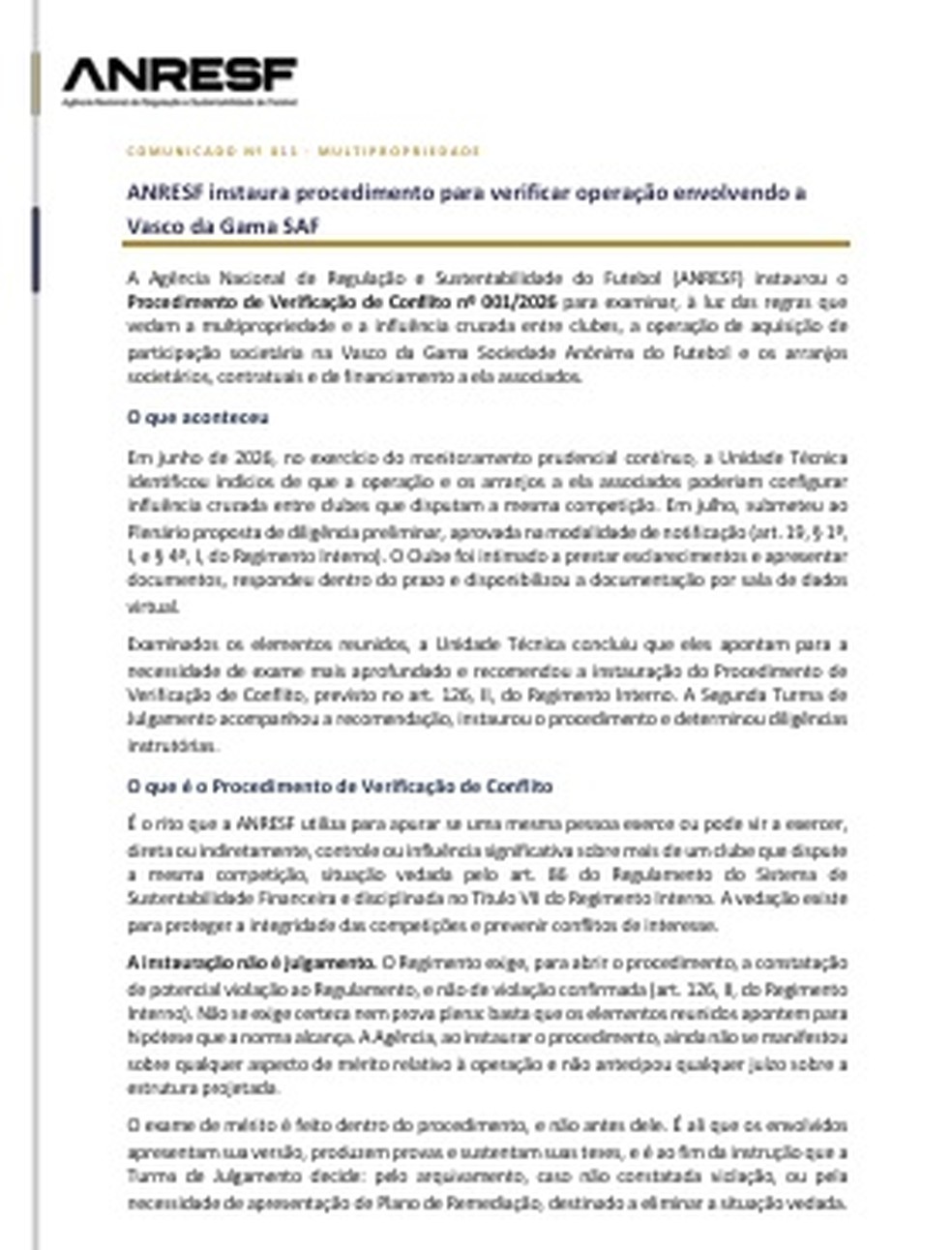 Ag�ncia da CBF abre investiga��o sobre venda da SAF do Vasco e veda negocia��es com Palmeiras � Foto: Reprodu��o