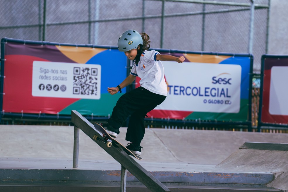 Benny Machado foi campeão da categoria Sub 10 do skate masculino no Intercolegial 2025 — Foto: Fabio Souza