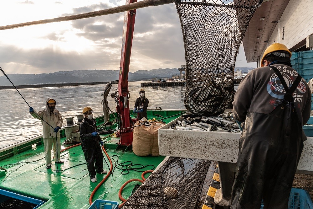 Barco pesqueiro no Porto Ryutso: a pesca é uma das principais atividades econômicas na Ilha Sado, no JapãoThe New York Times