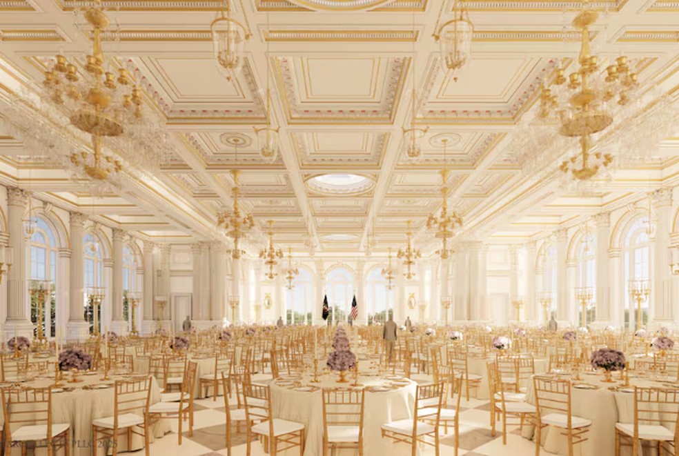 Presidente dos EUA, Donald Trump anunciou construção de novo salão de baile na Casa Branca — Foto: Reprodução