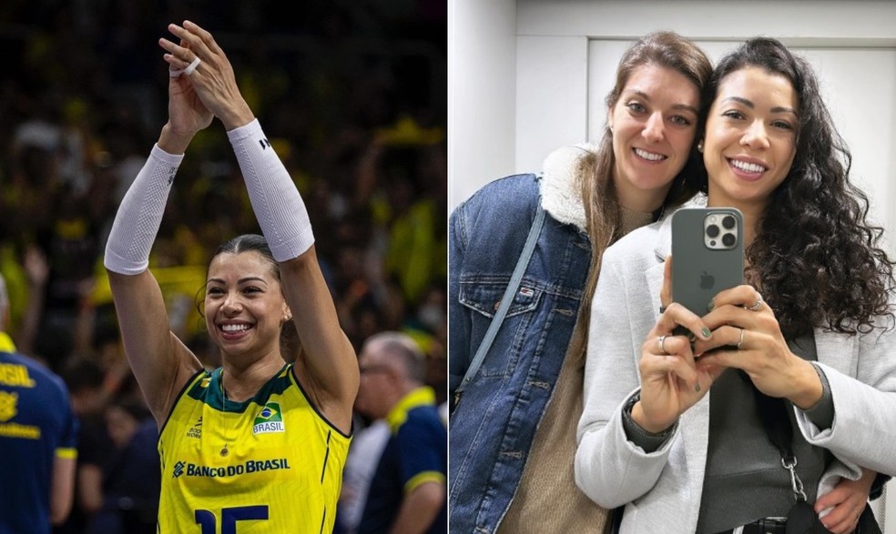A central brasileira Carol com a mulher Anne Buijs, capitã da Seleção Holandesa de Vôlei — Foto: Reprodução / Redes sociais