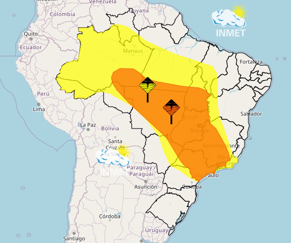 Alertas do Inmet para esta sexta-feira — Foto: Inmet