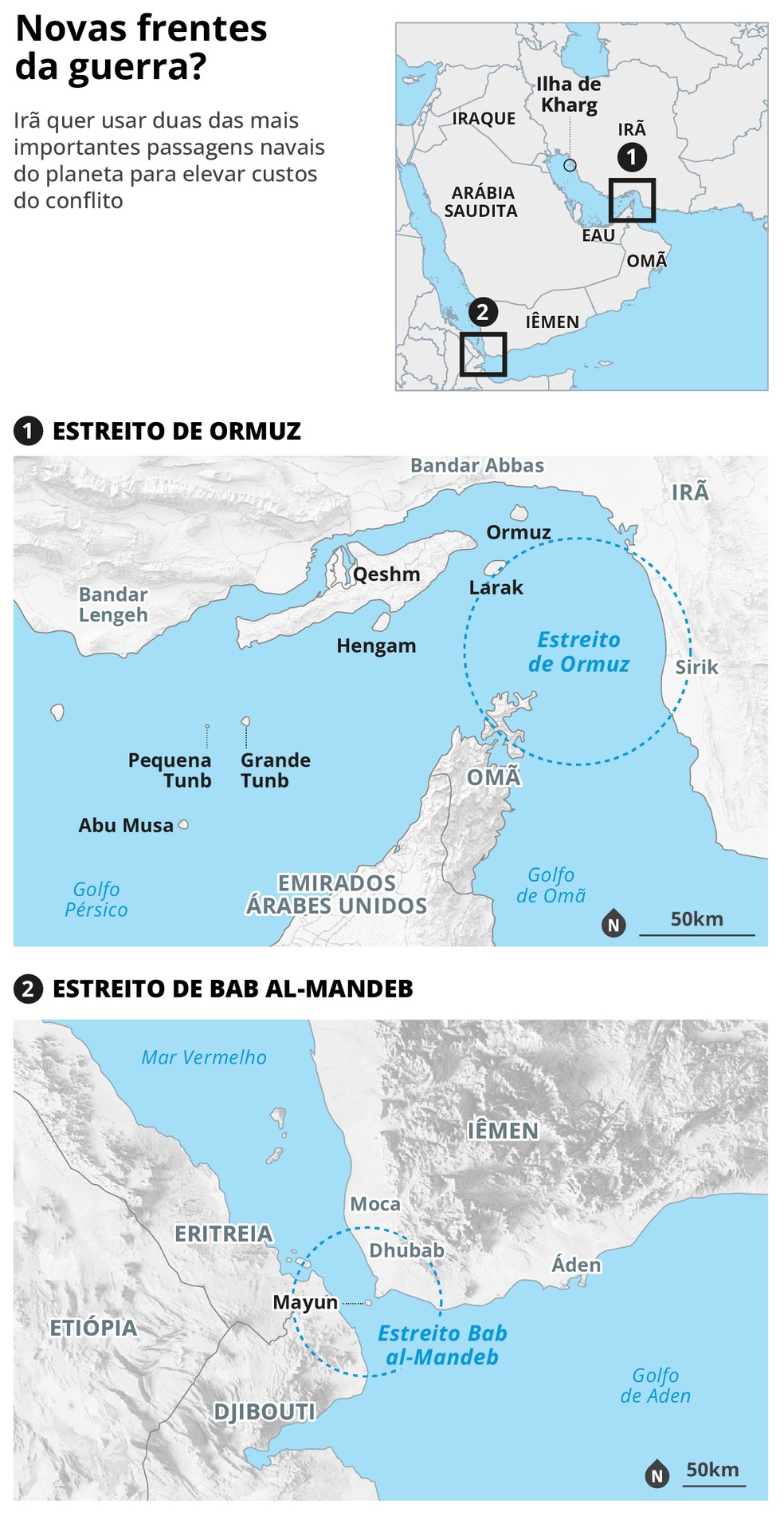 Estreitos de Ormuz e Bab el-Mandeb — Foto: Editoria de Arte