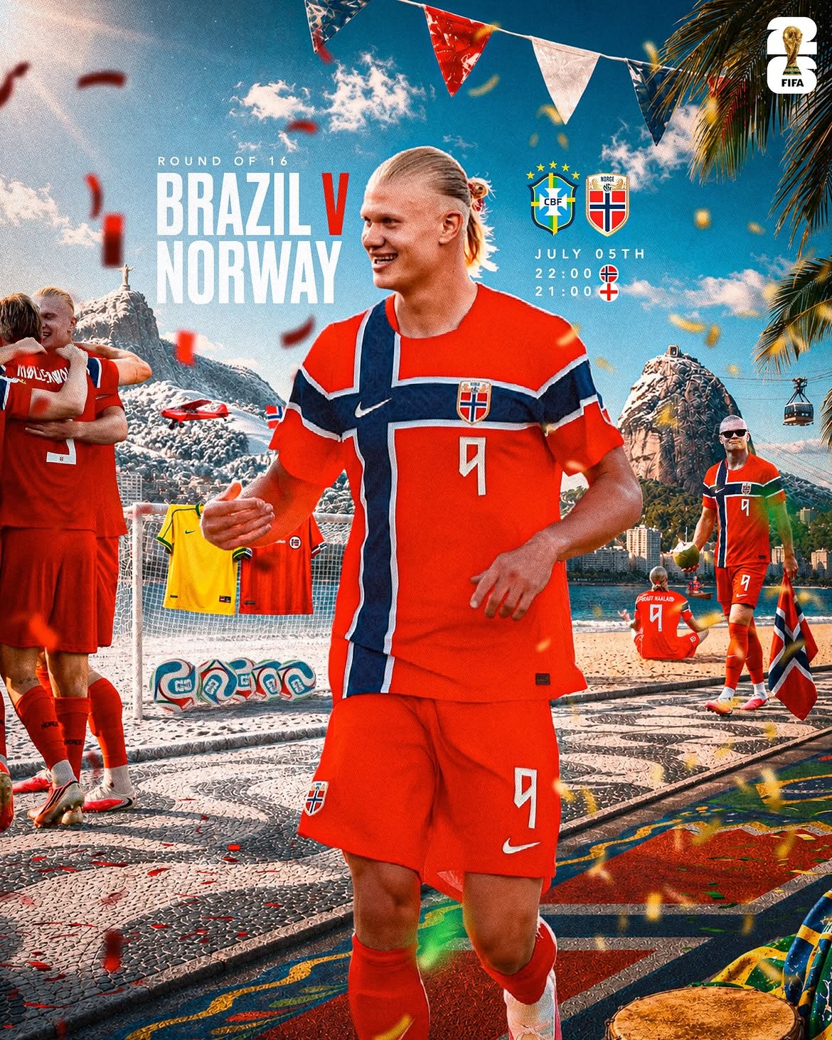 Com Cristo Redentor e Pão de Açucar ao fundo, Haaland posta arte para Brasil x Noruega na Copa; web reage
