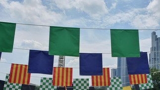 Decoração em parque para a corrida Nascar em Chicago — Foto: Marcelo Balbio