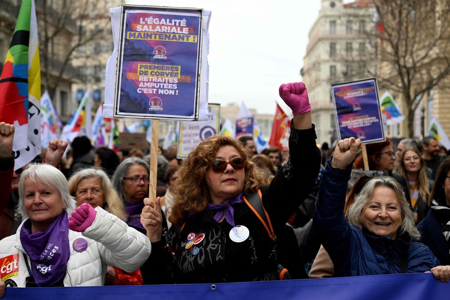 Manifestação contra a proposta de reforma das pensões no Dia Internacional da Mulher, em 2023, em Marseille, na França