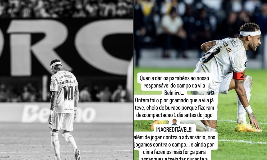 Neymar diz que sentiu incômodo na coxa e critica gramado da Vila Belmiro