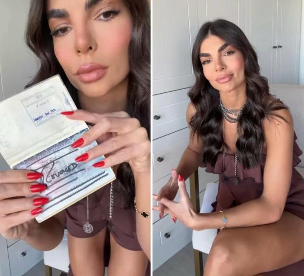 Francielly Ouriques, modelo e ex-namorada de André Santos, relata nas redes sociais momento em que foi presa e deportada dos EUA — Foto: Reprodução/Redes sociais