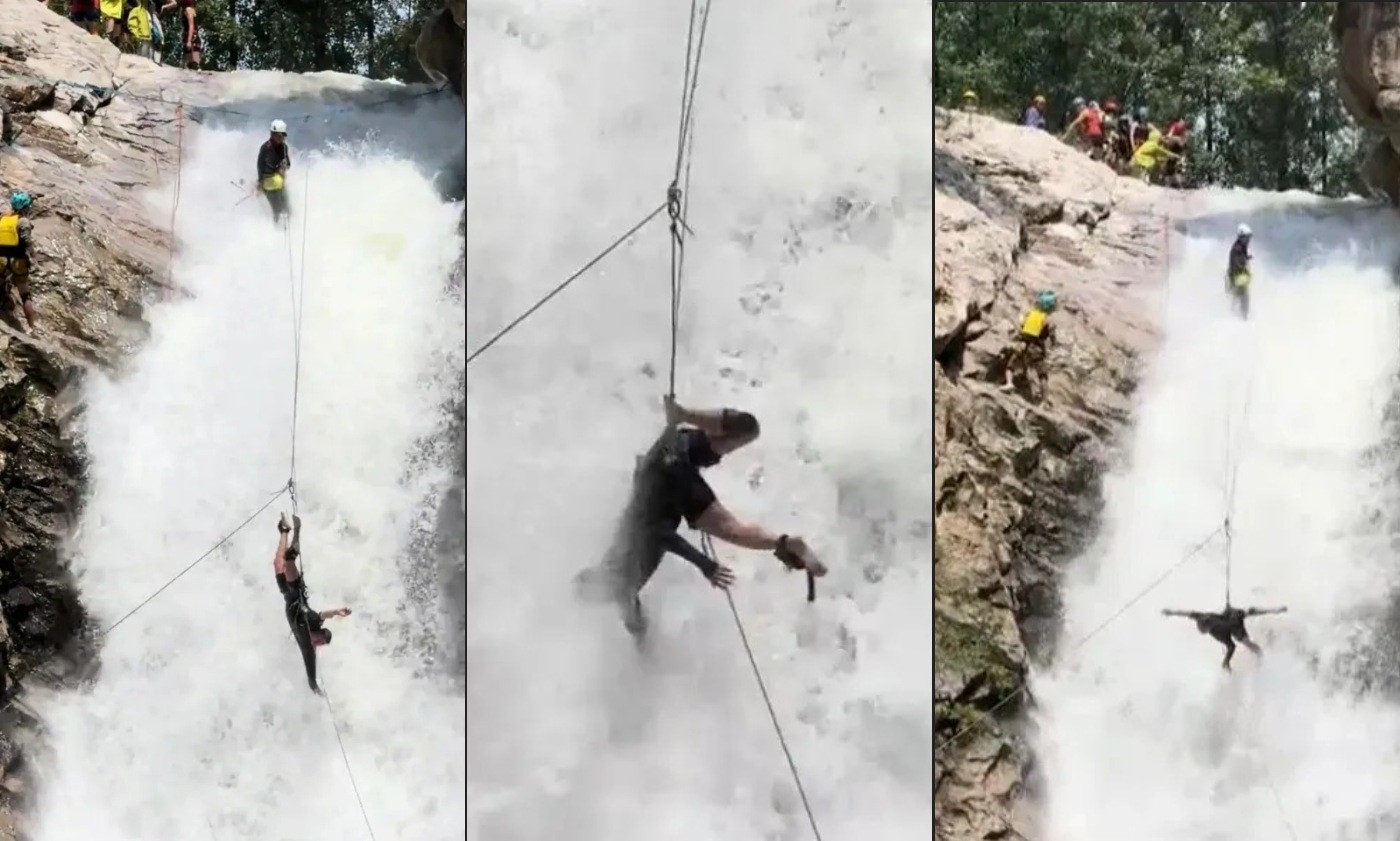 Turista fica preso em corda de rapel, dá piruetas diante de cachoeira na China e é diagnosticado com estresse agudo; vídeo - QTU Questões do Universo