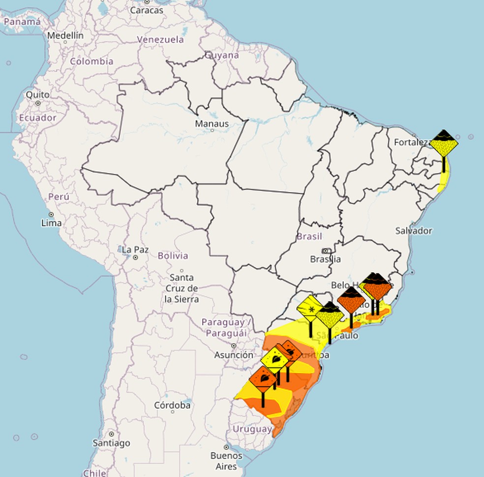 Alertas do Inmet para esta quarta-feira — Foto: Reprodução/Inmet