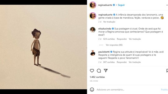 Regina Duarte ataca povo Yanomami e é rebatida por artistas: 'Sua postagem é cruel'