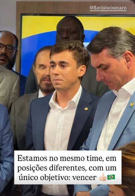 Após bate-boca com Eduardo Bolsonaro, Nikolas Ferreira se encontra com Flávio e fala em união: 'Mesmo time'