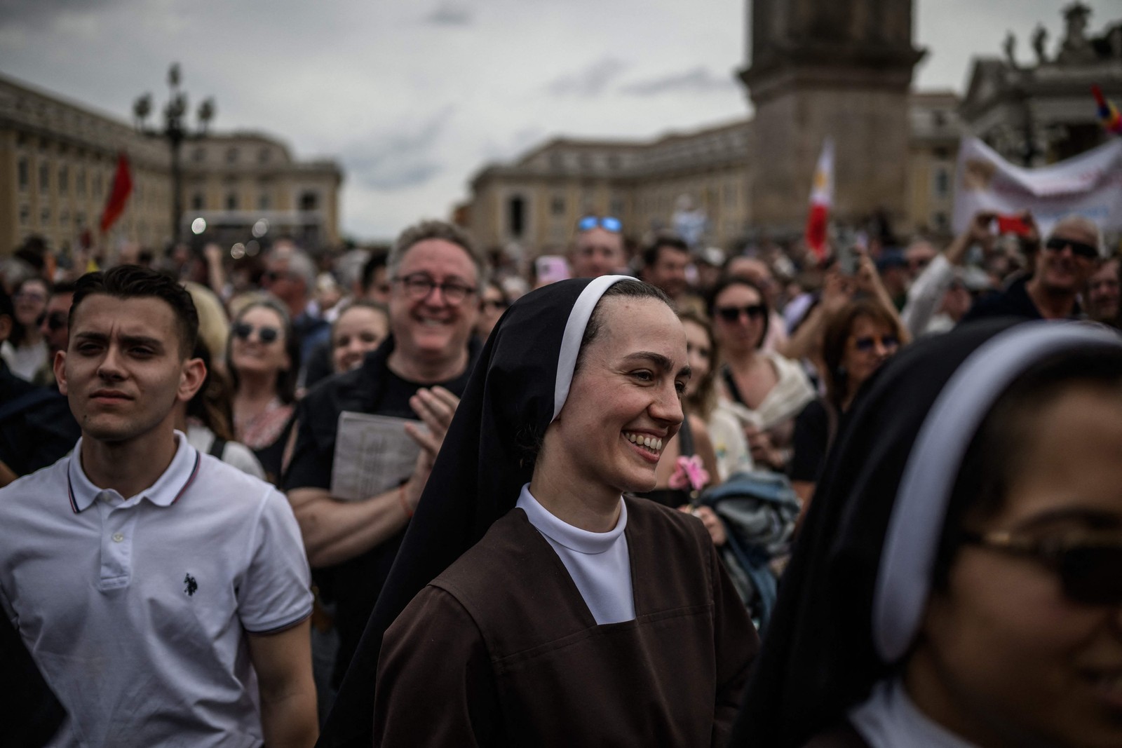 Believers gather in St. Peter's Square on May 11, 2025 at the Vatican, on the day Pope Leo