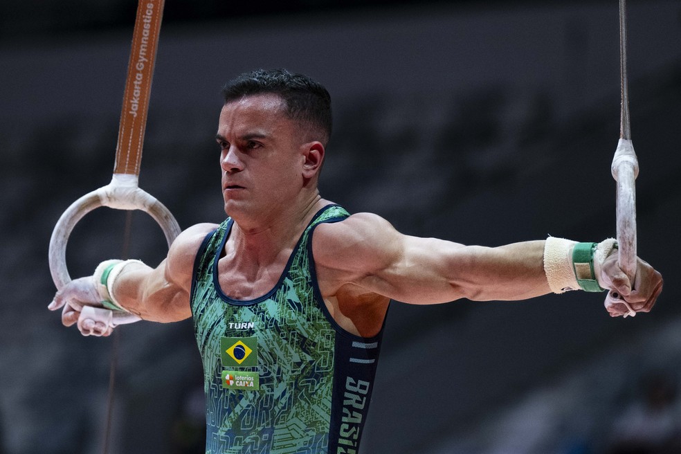 Caio Souza no Mundial de ginástica artística: final das argolas e do individual geral — Foto: MeloGym/CBG