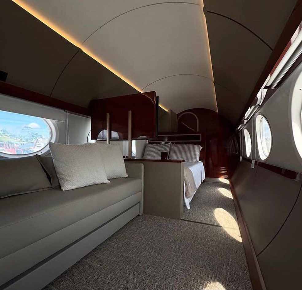 Arquiteta transforma jato executivo em suíte de luxo no Espírito Santo — Foto: Divulgação