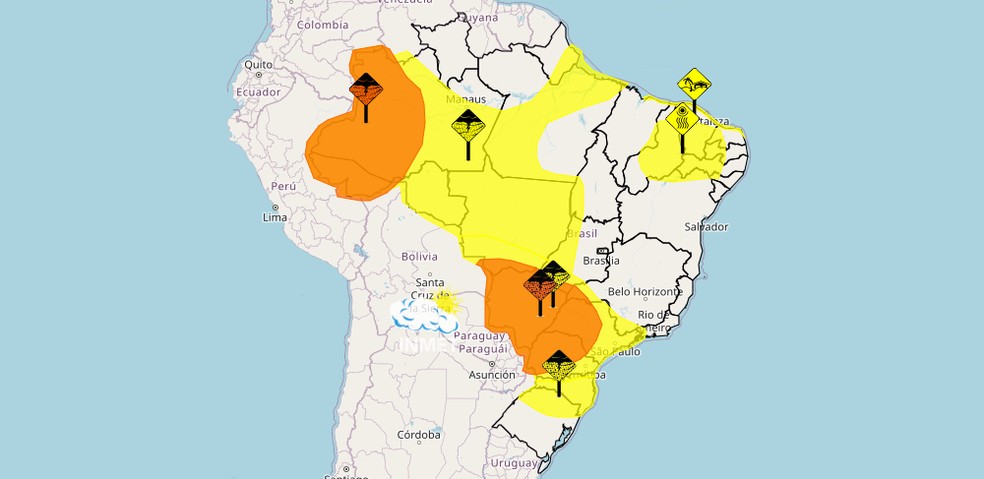 Inmet issued a series of alerts across Brazil this Friday — Photo: Reproduction