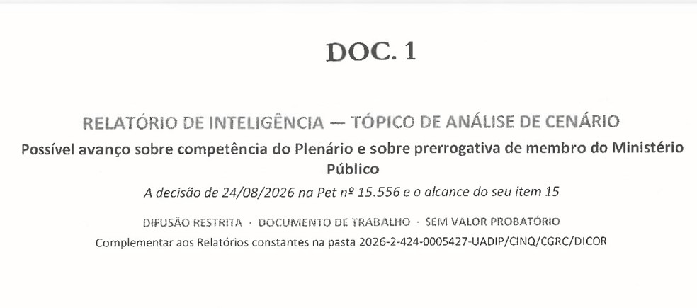 Cabeçalho do relatório da PF usado por Moraes — Foto: Reprodução