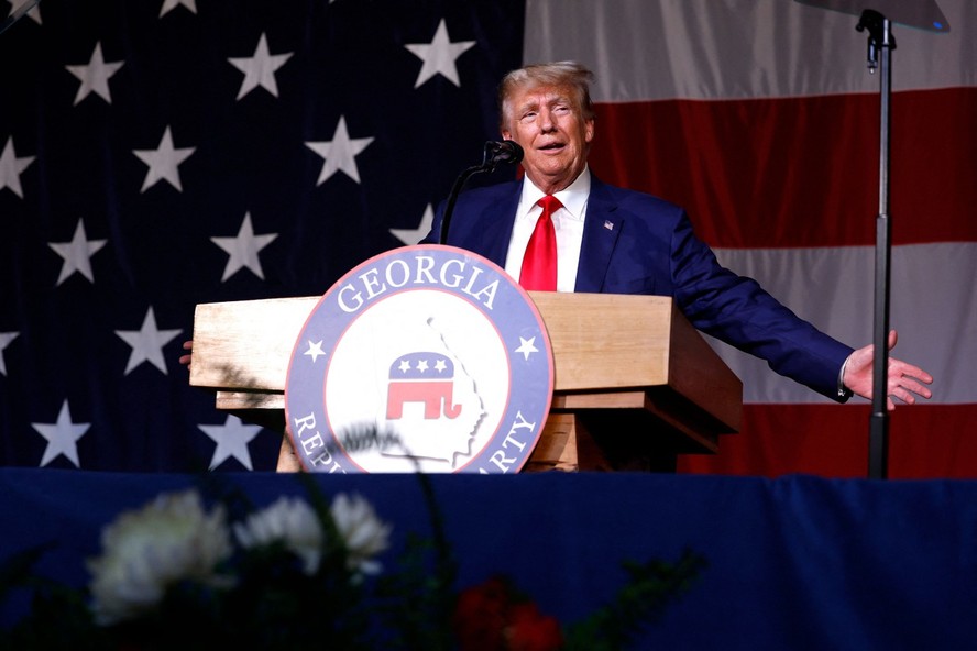 Donald Trump, ex-presidente dos Estados Unidos, faz discurso na cidade de Columbus, na Geórgia