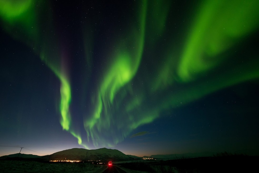Aurora boreal no Parque Nacional de Abisko, na Suécia — Foto: Divulgação/ Abisko Mountain Lodge
