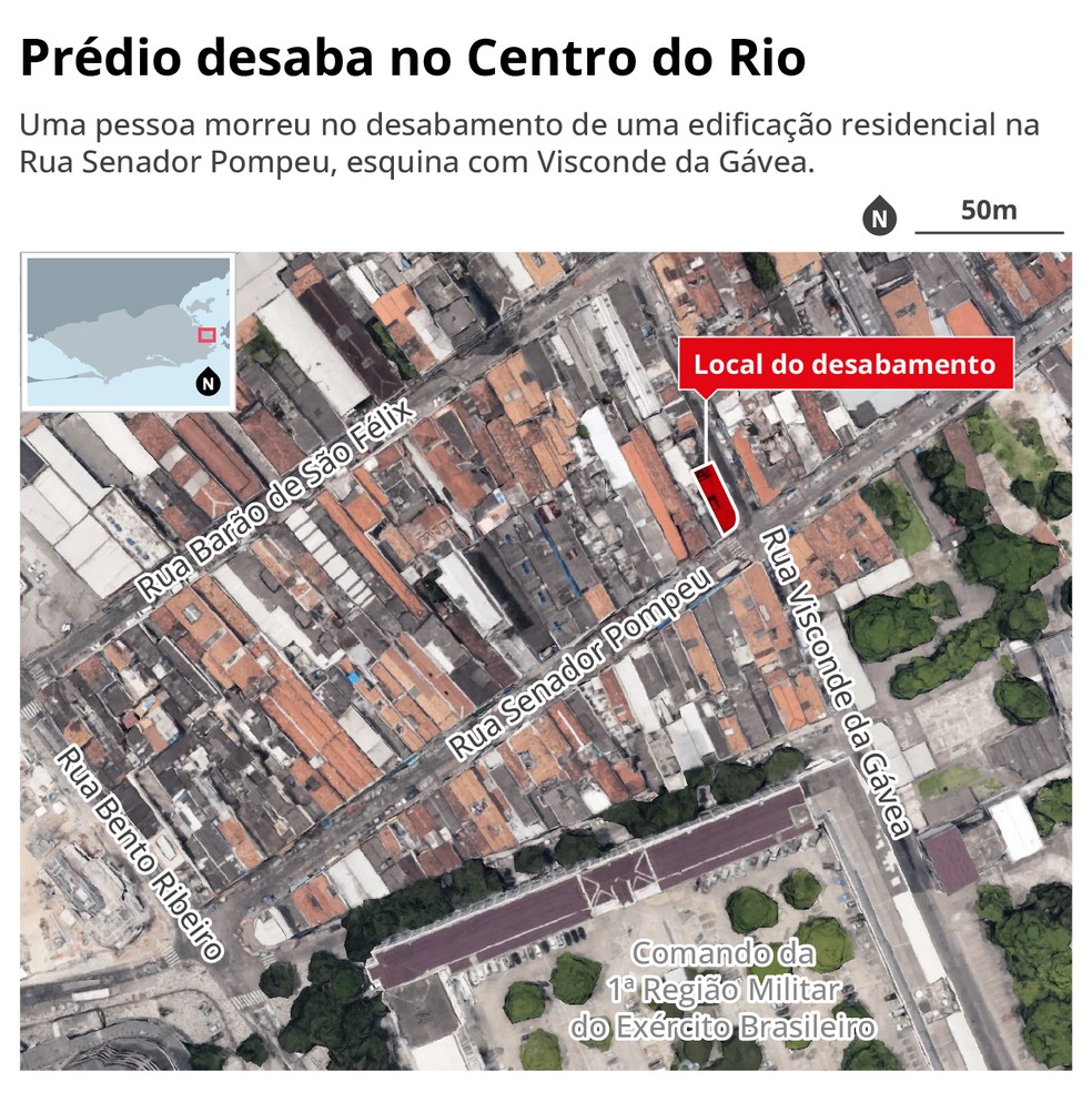 Local onde ocorreu o desabamento — Foto: Editoria de Arte