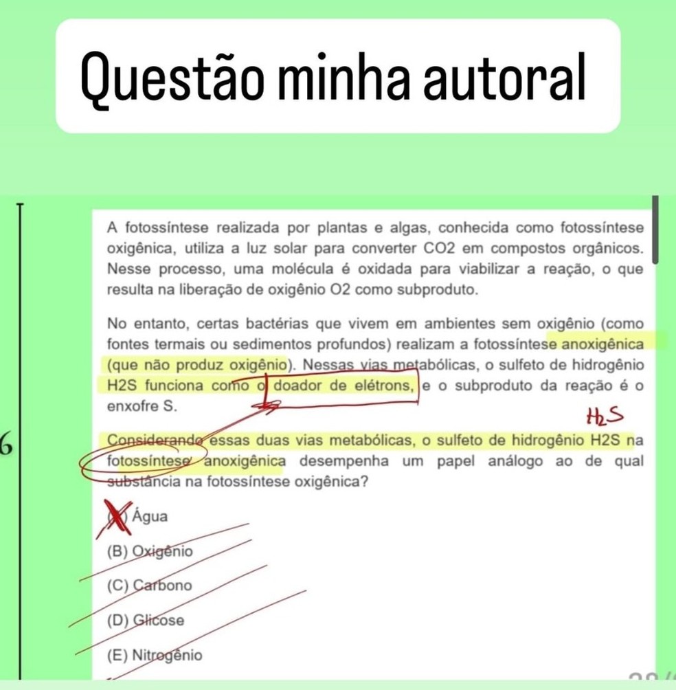 Enem: questão sobre fotossíntese de Edcley Teixeira — Foto: Reprodução