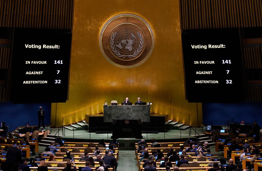 Placar da votação na Assembleia-Geral da ONU nesta quinta-feira