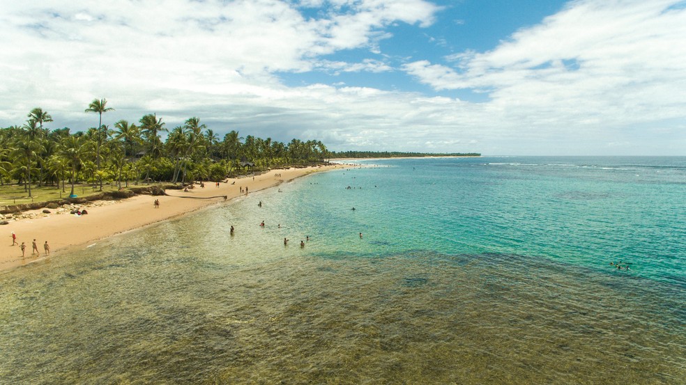 Praia de Taipu de Fora, a mais famosa da Península de Maraú, no sul da Bahia — Foto: Márcio Filho / Ministério do Turismo / Divulgação