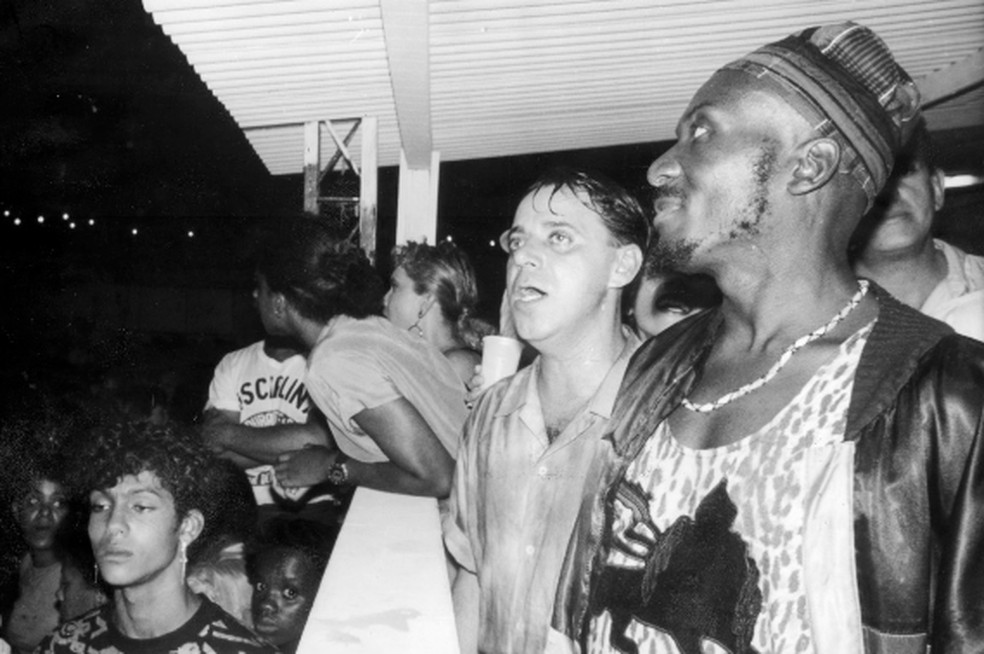 Jimmy Cliff na quadra da escola de samba Grande Rio, em 1991 — Foto: Letícia Pereira/Agência O GLOBO