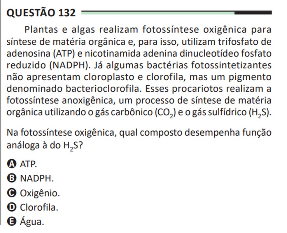 Enem: questão sobre fotossíntese — Foto: Reprodução