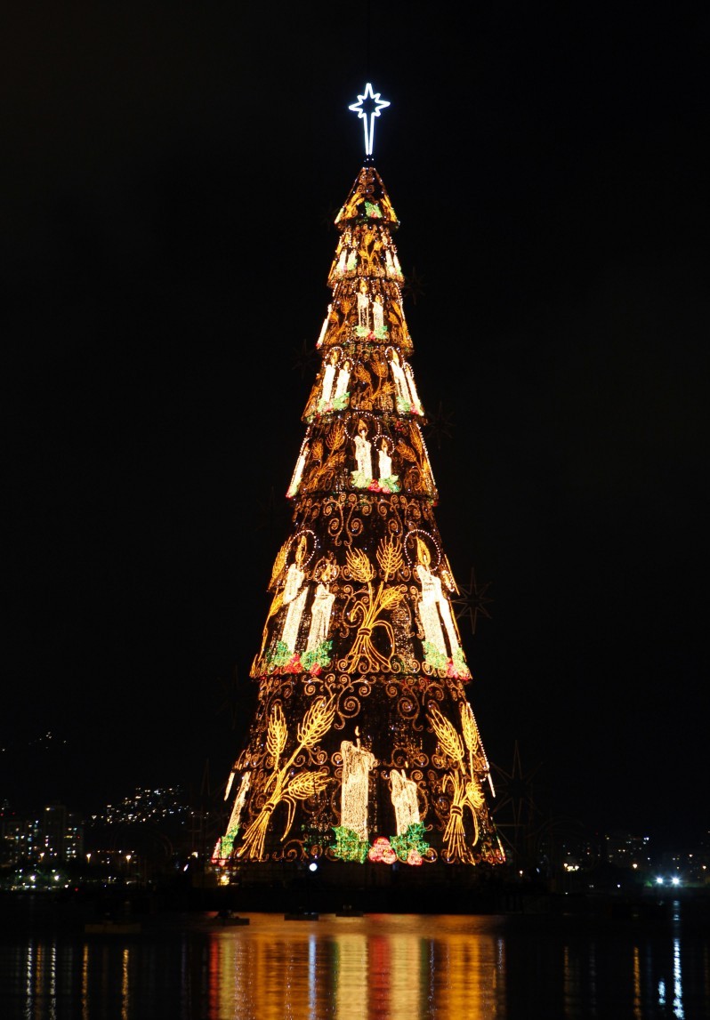 Em dourado clássico e com decorações marcantes, a Árvore da Lagoa de 2010 encantou a cidade — Foto: Fabio Rossi