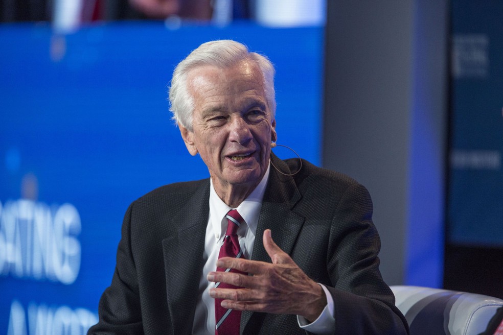 Jorge Paulo Lemann, cofundador da 3G Capital, em palestra em Harvard — Foto: Dania Maxwell/Bloomberg