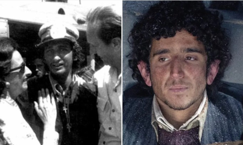 Gustavo Zerbino no dia do resgate e o ator Tom&aacute;s Wolf &mdash; Foto: Arquivo pessoal e Netflix