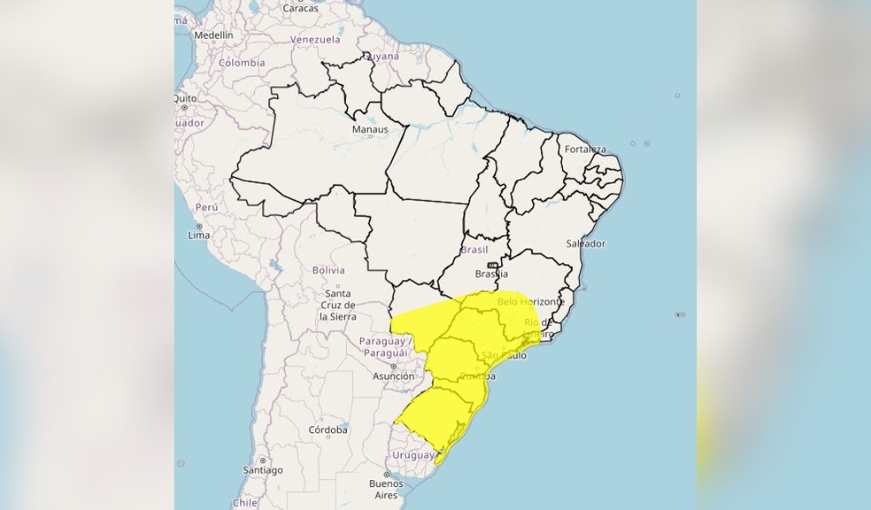 Inmet tem aviso de tempestade para áreas de oito estados no feriado de Finados, em 2 de novembro — Foto: Reprodução / Inmet