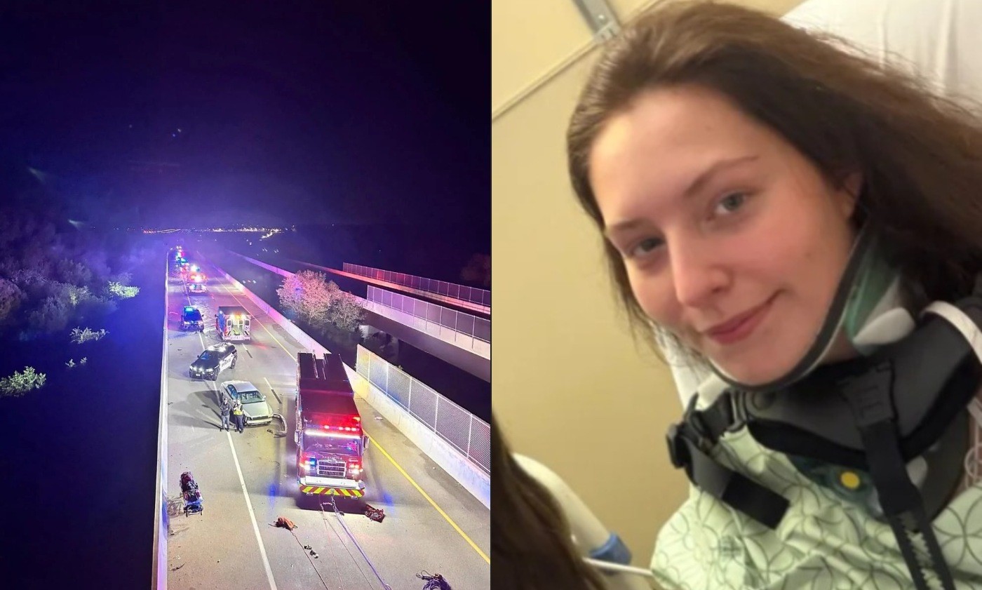 Image for Estudante universitária cai de ponte de 21 metros ao tentar escapar de carro e evitar engavetamento após acidente nos EUA