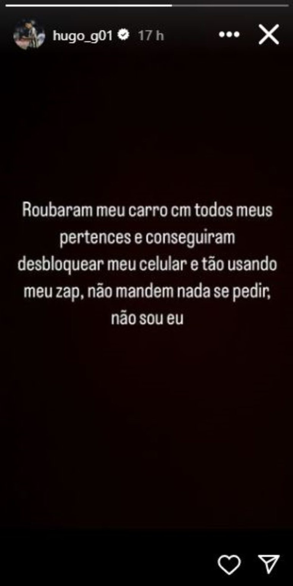 Em 2024, Hugo, ex-Botafogo, relatou assalto nas redes sociais — Foto: Reprodução/Redes sociais