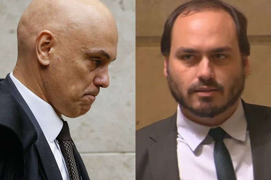 O aperto de mãos de Alexandre de Moraes e Carluxo Bolsonaro