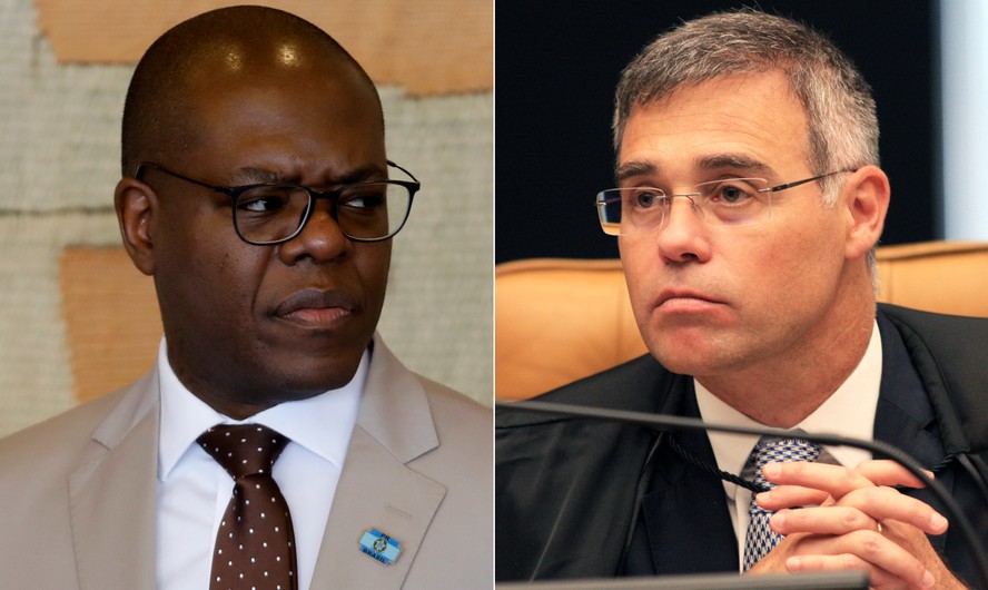 O ministro dos Direitos Humanos, Silvio Almeida (à esq.), e André Mendonça, magistrado do Supremo Tribunal Federal indicado por Bolsonaro