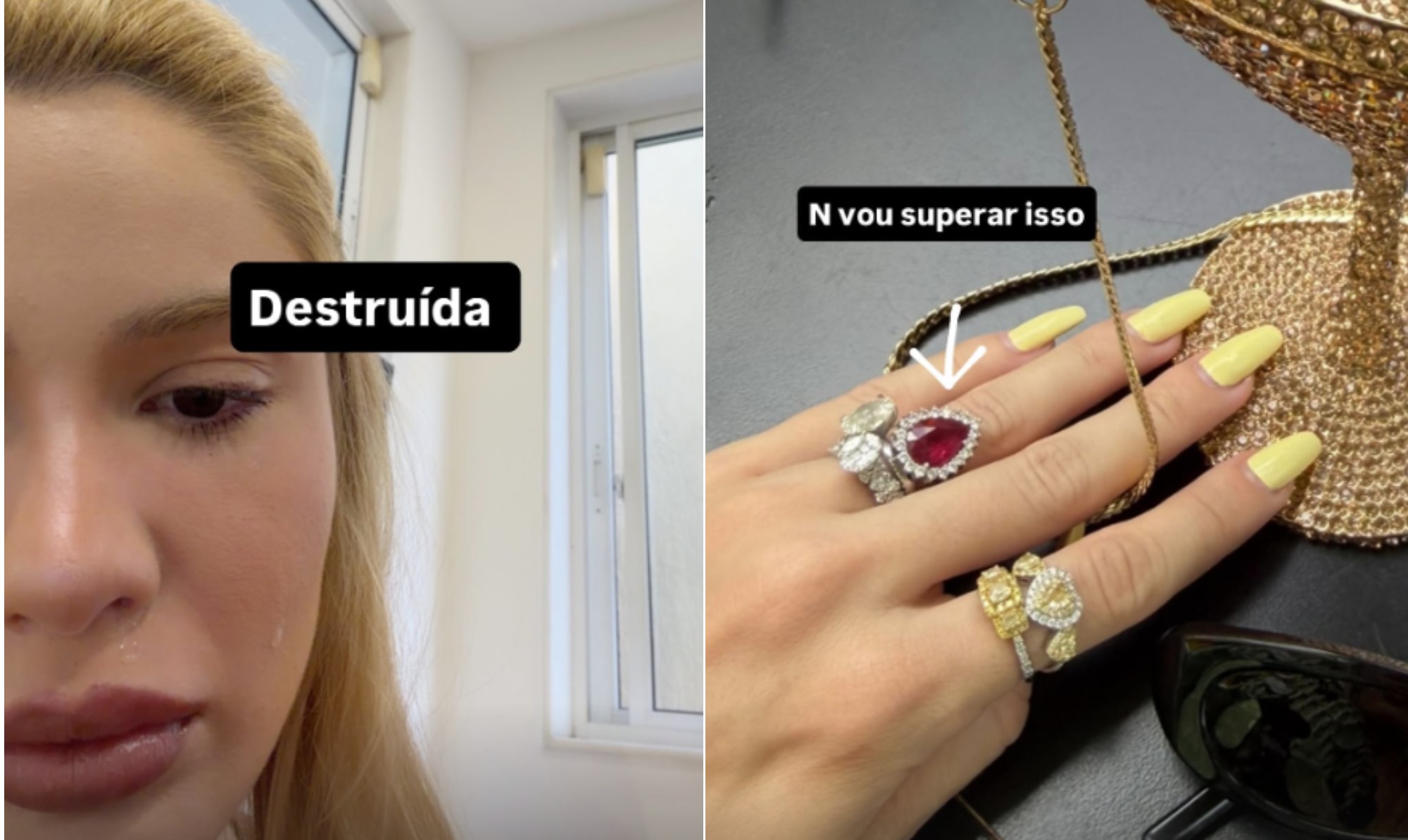 Karoline Lima diz ter perdido anel de R$ 16 mil de ouro, rubi e diamantes: 