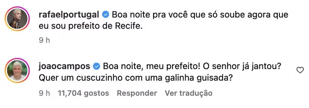 Rafael Portugal e João Campos, prefeito de Recife, brincam sobre semelhança — Foto: Reprodução/Redes sociais