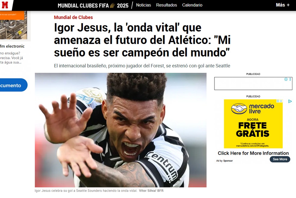 Jornal Marca, da Espanha, repercute vitória do Botafogo no Mundial — Foto: Reprodução