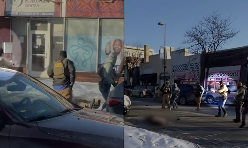 Agente da Patrulha de Fronteira atira em Alex Pretti aparentemente inconsciente no chão — Foto: Reprodução/Redes sociais