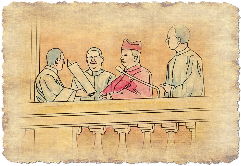 Conclave: Anúncio aos fiéis — Foto: Arte O GLOBO