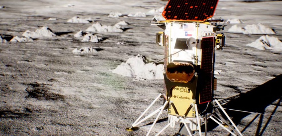 Arte divulgada pela Intuitive Machines do lander na Lua — Foto: Divulgação