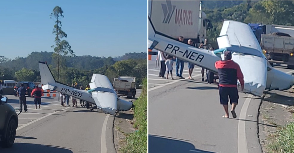 Avião faz pouso de emergência na pista da Rodovia Régis Bittencourt, em SP