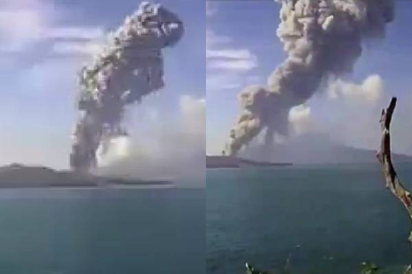 Vulcão Anak Krakatoa entra em erupção na Indonésia e explode