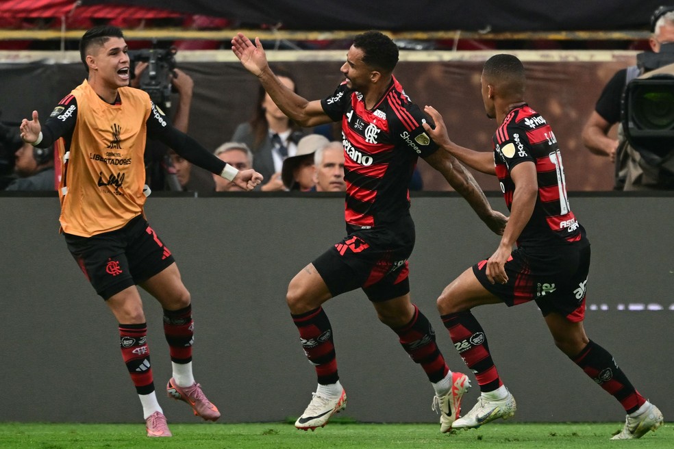 Danilo celebrates a goal in the match between Flamengo and Palmeiras – Photograph: Ernesto Benavides / Agence France-Presse