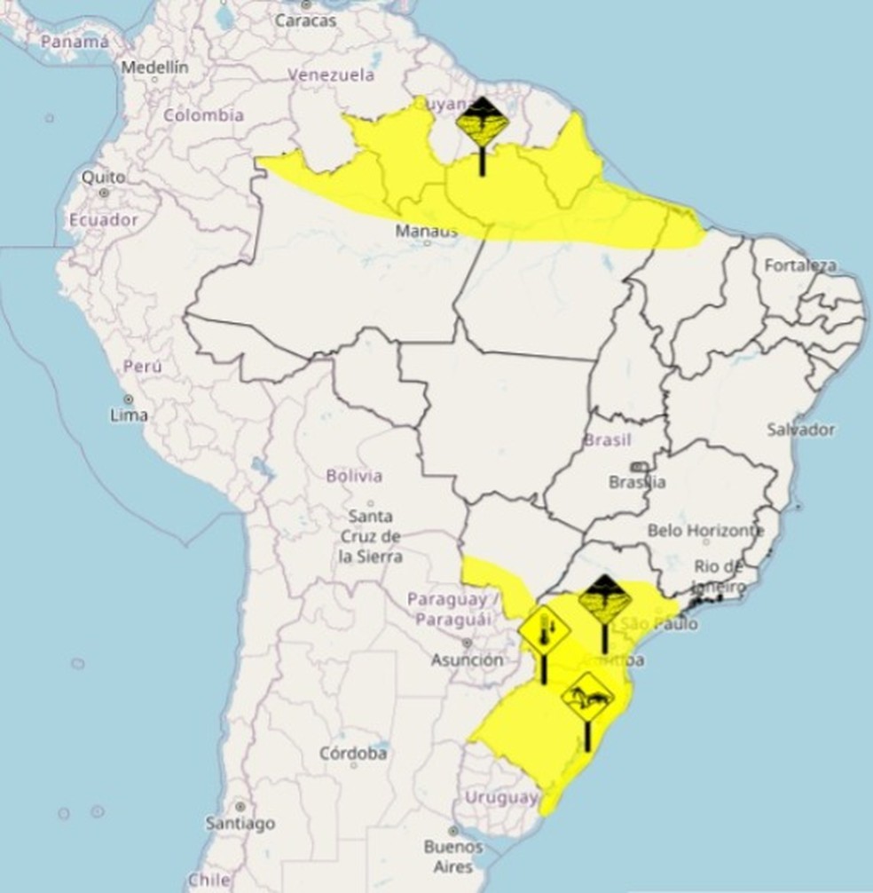 Alertas do Inmet para esta sexta-feira (8) — Foto: Reprodução / Inmet