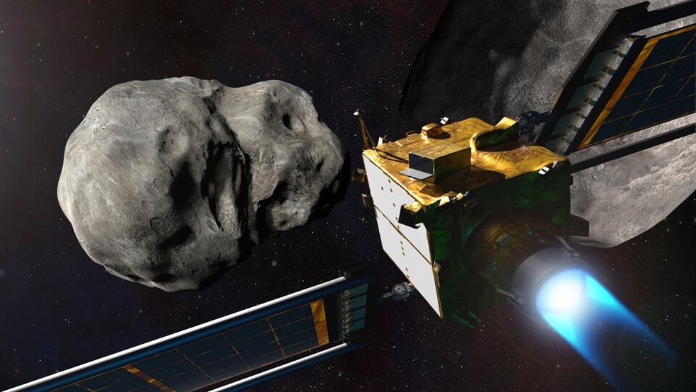 Sonda DART se aproximando do asteroide  Foto: Divulgao/ESA